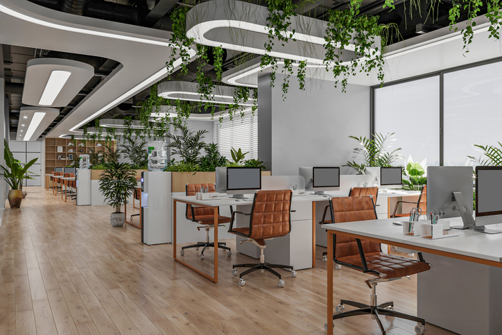 High-performance workspace designed for collaboration and efficiency. Modern workspace with open-plan design and ergonomic workstations for enhanced productivity.